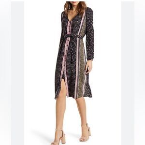 Cupcakes and Cashmere Nollie Stripe Long Sleeve Midi Dress Sz Small